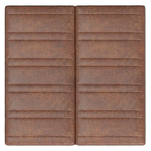Ellis 36 inch Wide Contemporary Square Coffee Table Storage Ottoman in Distressed Saddle Brown Vegan Faux Leather, Assembled, For the Living Room and Bedroom