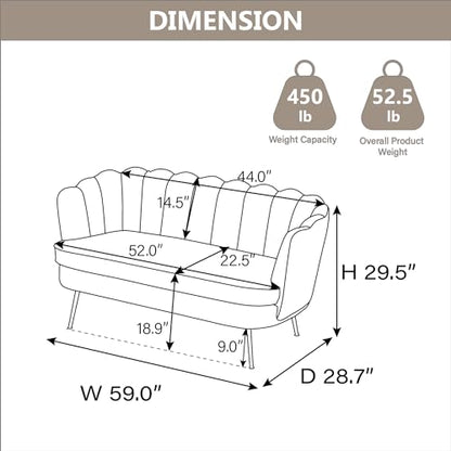 Upholstered Small Loveseat for Small Space with Golden Legs,Ivory