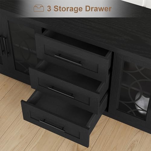 Farmhouse TV Stand with Glass Door for 65-70 Inch TV, Entertainment Center, view 7