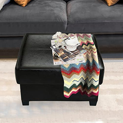 Square Storage Ottoman, Cube Ottoman with Legs, Leather Foot Stool | Footrest, PU Leather Ottoman with Storage, Upholstered Folding Bench for Living Room, Bedroom, 23.6 x 23.6 x15 Inches