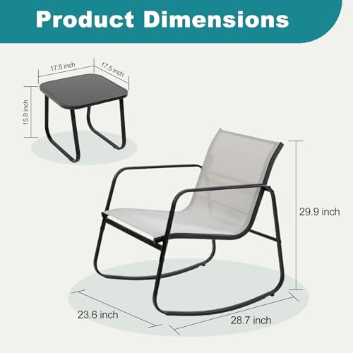 3 Piece Patio Rocking Furniture Set，Outdoor Patio Furniture Conversation Set with Table, Patio Sectional Bistro Sets for Lawn, Garden, Balcony, Poolside (Gray)
