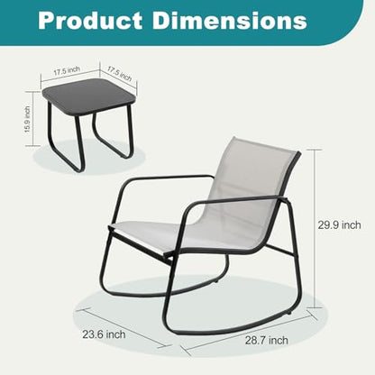 3 Piece Patio Rocking Furniture Set，Outdoor Patio Furniture Conversation Set with Table, Patio Sectional Bistro Sets for Lawn, Garden, Balcony, Poolside (Gray)