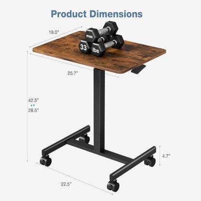 Mobile Rolling Desk with Wheels, Small Standing Desks Rustic Brown, view 4