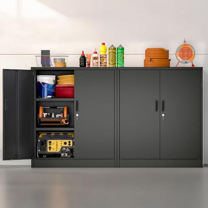Metal Storage Cabinet, 36" H Locking Storage Cabinet with 2 Adjustable Shelves, Metal Cabinets for Garage, Home, Office, Utility Room-Black