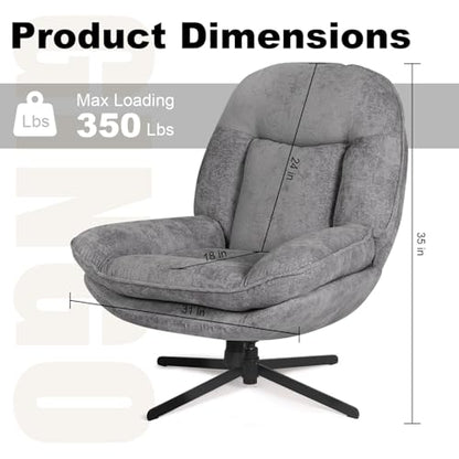 24" High Back Swivel Accent Chair for Living Room, Swivel Tilt Accent Chair, Comfy Reading Chair Oversized, Slightly Rocking Upholstered Armchair, Ergonomic Soft Fabric Modern Chair, Gray
