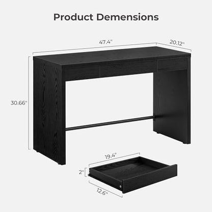 Home Office Executive Desk - 47-Inch Computer Desk with Drawer, Farmhouse Writing Study Desk with Storage,Boho Makeup Vanity Table for Bedroom (Black Oak, 2 Pieces)
