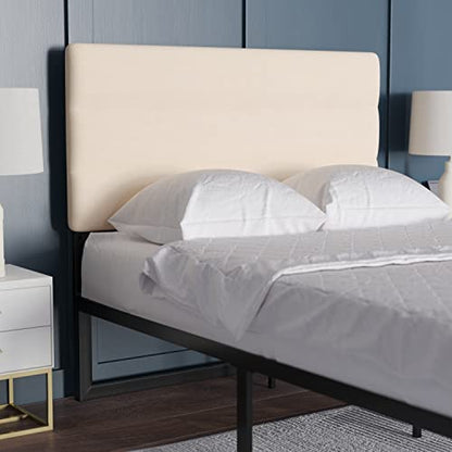 Gannon Full Headboard - Cream Fabric Upholstery - Adjustable Height - Assembly in 30 Minutes or Less - Suitable for Most Bed Frames (Not Included)