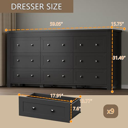 9-Drawer Dresser, Modern Wooden Storage Chest of Drawers, Dresser TV Stand, view 3