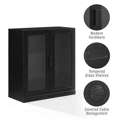 Essen Stackable Glass Door Kitchen Pantry Storage Cabinet, Accent Cabinets for Entryway, Black