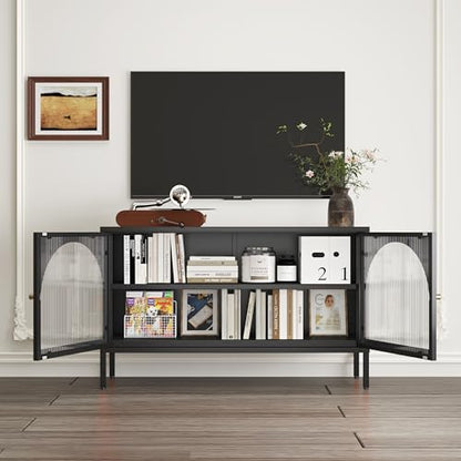 Metal Locker TV Stand, Accent Storage Cabinet with 2 Acrylic Doors, Low Hallway Cabinet with Adjustable Shelf, Sideboard for Home,Office,Entryway,Dining/Living Room,Bedroom,Black
