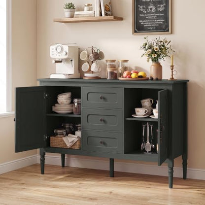 47" Buffet Cabinet with Storage, 3-Drawer Sideboard Cabinet, Green, view 4