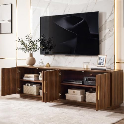 70" Mid Century Modern TV Stand for 80 Inch TV, Storage, Walnut, view 5