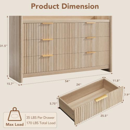 6 Drawer Dresser for Bedroom, Fluted Dressers with Rounded Edge & Raised Lip Top, view 3