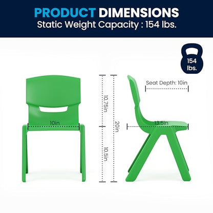 Emmy Adjustable Classroom Activity Table with 6 Stackable Chairs, Plastic Activity Table for Kids, 23.625" W x 47.25" L, Green/Gray