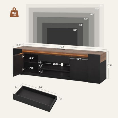 71" Modern LED TV Stand, Multi-Tier Storage TV Stand with Storage, view 3