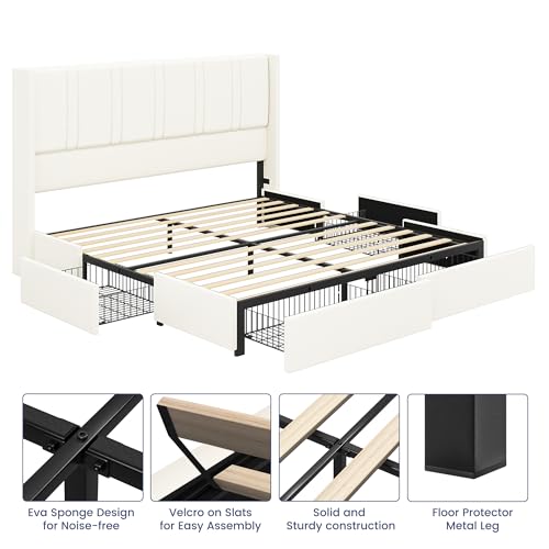 King Size Storage Platform Bed Frame, White, view 6