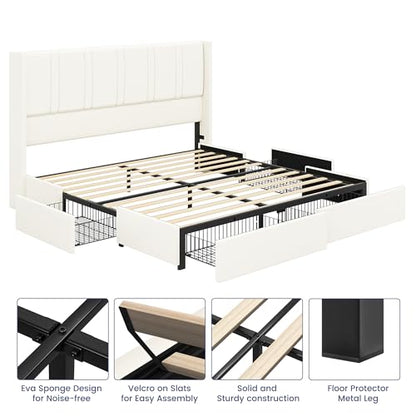King Size Storage Platform Bed Frame, White, view 6