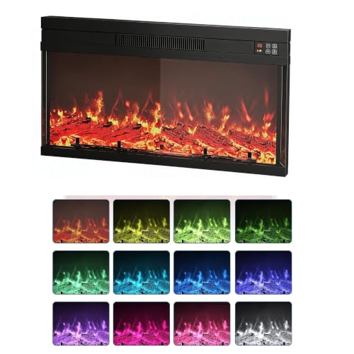 36 Inch Electric Fireplace with Remote, Four-Color Flame,Fireplace Only, view 5