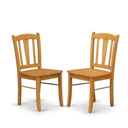 DLC-OAK-W Dublin Dining Chairs - Slat Back Wooden Seat Chairs, Set of 2, Oak