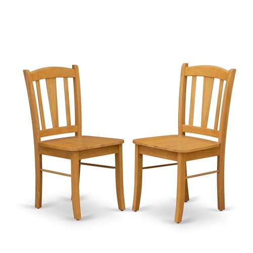 DLC-OAK-W Dublin Dining Chairs - Slat Back Wooden Seat Chairs, Set of 2, Oak