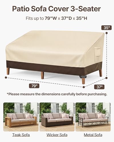 Heavy Duty Patio Sofa Cover, 100% Waterproof 3-Seater Outdoor Sofa Cover,Lawn Patio Furniture Covers with Air Vent and Handle,79" Wx 37" Dx 35" H,Beige&Brown