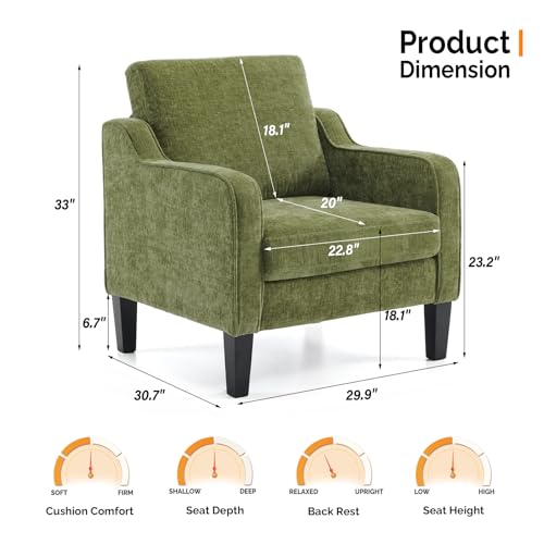 Accent Chair for Living Room Chairs Olive Green Reading Chair for Bedroom Scooped Arm Chair Mid Century Modern Accent Chairs Upholstered Comfy Chair for Apartment, Waiting Room