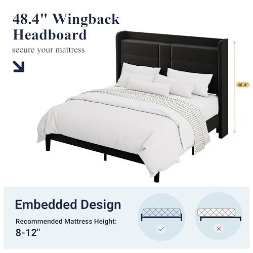 Queen Size Platform Bed Frame with Charging Station & Storage Headboard, view 8