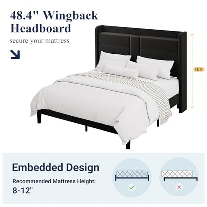 Queen Size Platform Bed Frame with Charging Station & Storage Headboard, view 8
