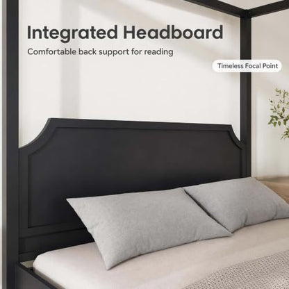 Black Wooden Canopy Bed Frame Queen with Tall Headboard, view 6