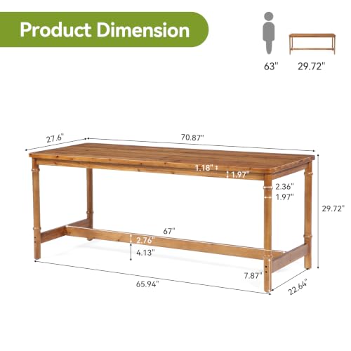 70.87" Extra Long Wood Desk, Farmhouse Style Solid Wood Desk, view 3