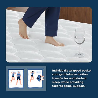 Queen Mattress 12 Inch, Fiberglass-Free | Cool Sleep Hybrid Mattress in a Box - Memory Foam & Pocket Springs, Ergonomic Design, Pressure Relief, Medium Firm Feel, 60"×80"×12"