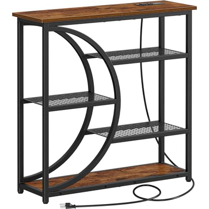 Entryway Table, Console Table with Charging Station, Industrial Narrow Sofa Table with 5 Tier Storage Shelves, Entrance Table for Hallway, Behind The Couch, Living Room, Foyer