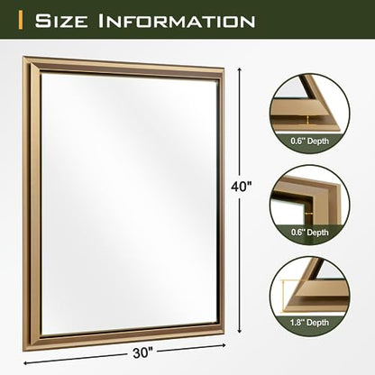40x30 Inch Bathroom Vanity Mirror, Aluminum Alloy Frame Wall Mounted Mirror for Bedroom Room, Dressing Room, Living Room, Hallway, Gold