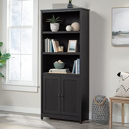 Cottage Road Book Shelf, Bookshelf with Storage, Library Bookcase with Doors and Adjustable Shelves, in Raven Oak Finish