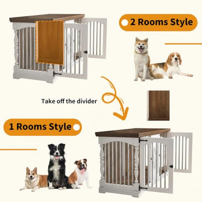 62" Farmhouse Dog Crate Furniture for 2 Dogs,Dog Crate TV Stand, White, view 3