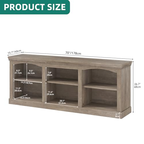 Farmhouse Arched TV Stand for Up to 80 Inch TVs, Weathered Grey, view 4
