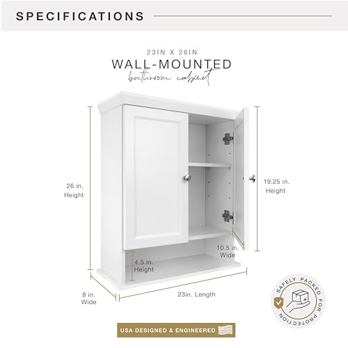 23x26 White Medicine Cabinet Organizer, Wall Mounted Bathroom Cabinet for Over-The-Toilet Storage, Bathroom Furniture & Restroom Organizer