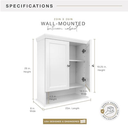 23x26 White Medicine Cabinet Organizer, Wall Mounted Bathroom Cabinet for Over-The-Toilet Storage, Bathroom Furniture & Restroom Organizer