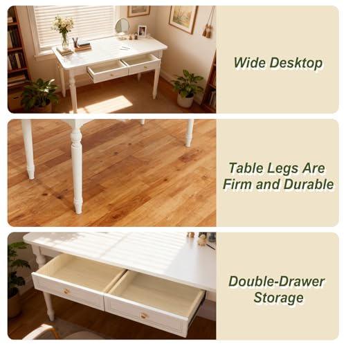 48in Rubber Wood Desk with Two Drawers,Home Writing Tables with Storage, view 5