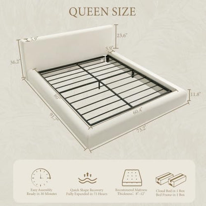 Queen Cloud Bed Frame, Upholstered Platform Bed Frame with Headboard, view 3