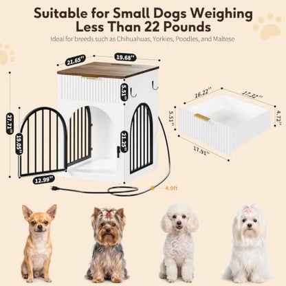Dog Crate Furniture for Small Dogs, White and Walnut, view 5