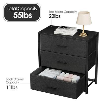Nightstand with 3 Fabric Drawers, Storage Dresser,Black, view 4