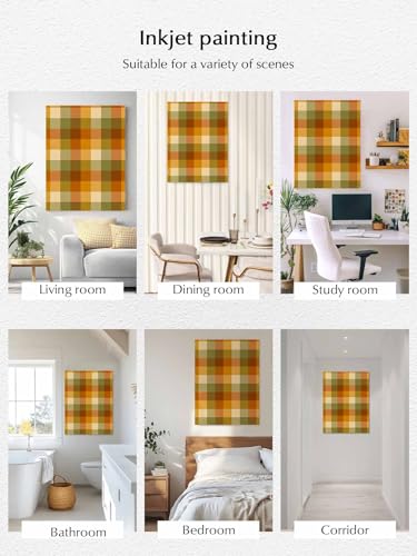 NuYeBiofx Fall Farmhouse Gingham Grid Canvas Wall Art Prints,48"x32" Framed Picture Artwork Vintage Boho Plaid Printed Canvas Oil Painting for Living Room Bedroom Office,Ready to Hang