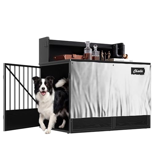 43.3" Dog Crate Furniture with Sunshade and Storage, view 2