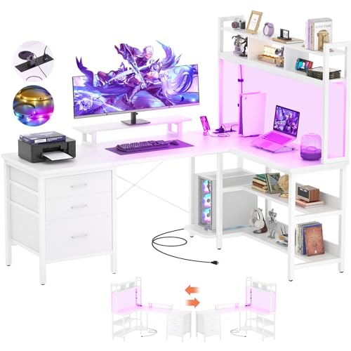 L Shaped Gaming Desk with Hutch, Gaming Desk with Led Lights, view 2