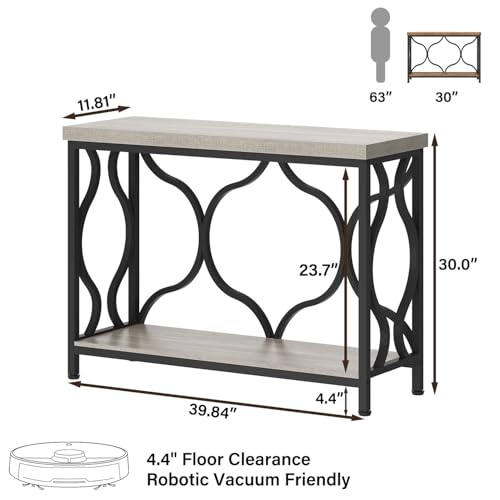 Narrow Entryway Table with Storage, Modern Wood Metal Console Sofa Table Behind Couch Tables, Industrial Narrow Hallway Table for Living Room Home Office Foyer Entry Way Entrance, Grey, 39.4 Inch
