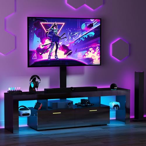TV-Stand with Mount 75 inch - LED TV Stand with Power Outlet & Drawers, Modern Entertainment Center with Mount for Living Room, Bedroom, Black