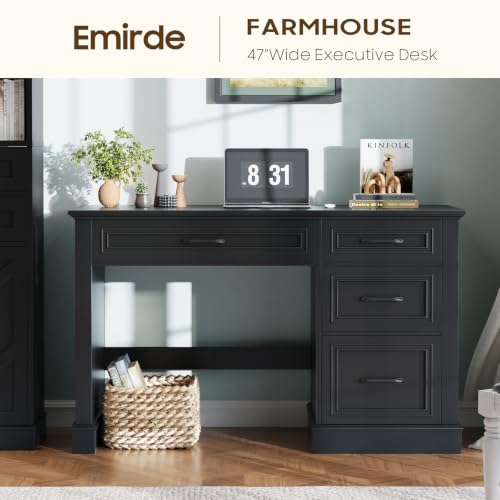 Farmhouse 47" Executive Desk with File Drawer, Computer Desk with 4 Drawers, view 6