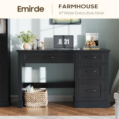 Farmhouse 47" Executive Desk with File Drawer, Computer Desk with 4 Drawers, view 6