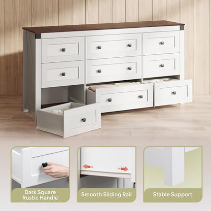 9-Drawer 62.2"W Farmhouse TV Stand for TVs up to 70 Inches, White, view 5